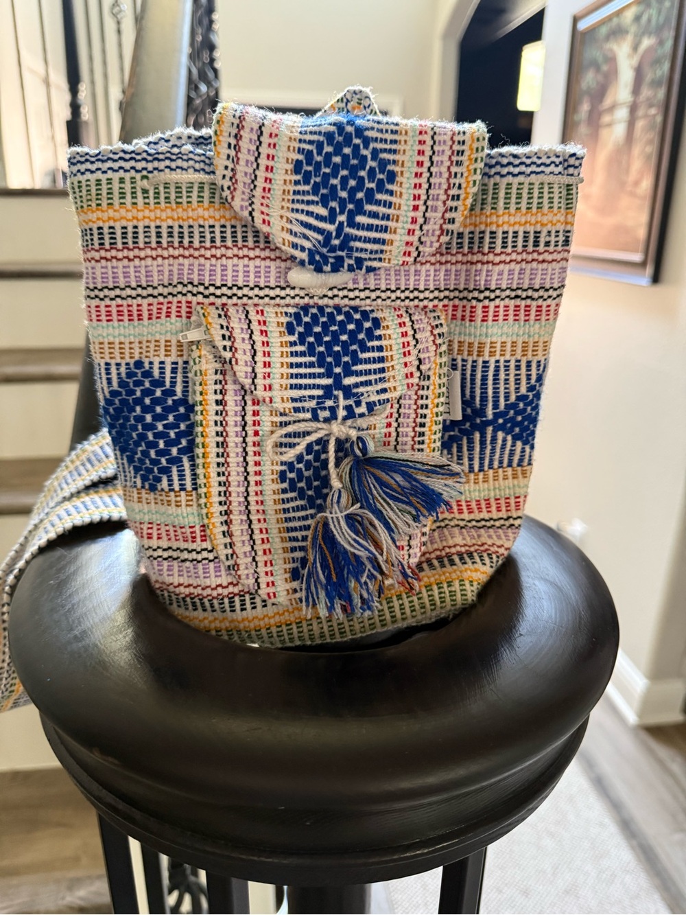 Artesians Lillo Handwoven Multicolor Canvas Small Backpack with Colorful Accents